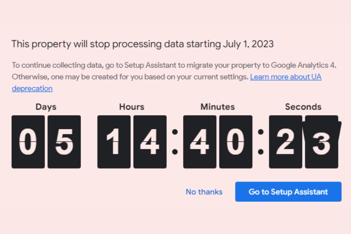 Universal Analytics sunset deadline countdown clock for Google Analytics 4 migration